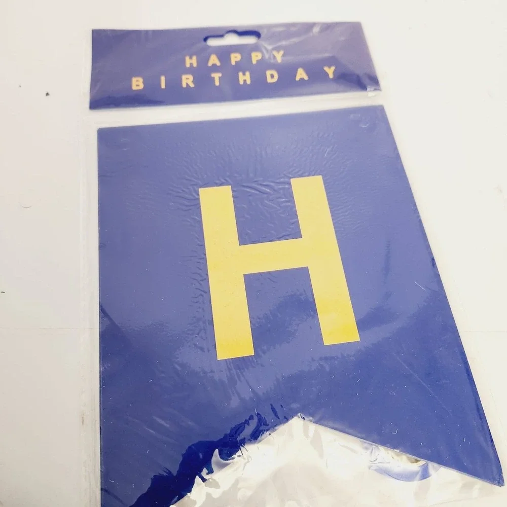 Blue Gold Happy Birthday Banner – Backdrop Sign for‎ Party Decorations